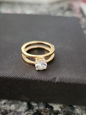 Gold-Tone Solitaire Ring with Cubic Zirconia Clear Stone Size 8